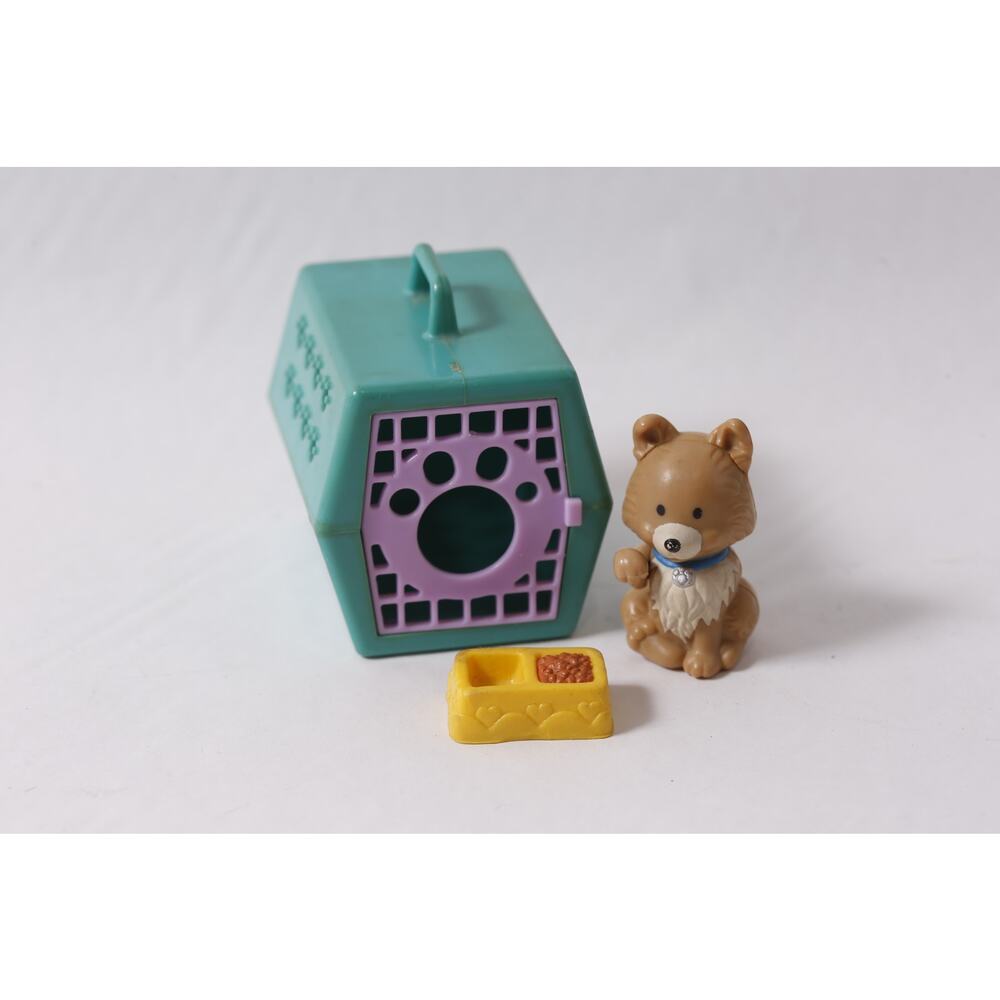 Japanese Dot Eye 1992 Kenner Littlest Pet Shop Collie Puppy with Pet Carrier